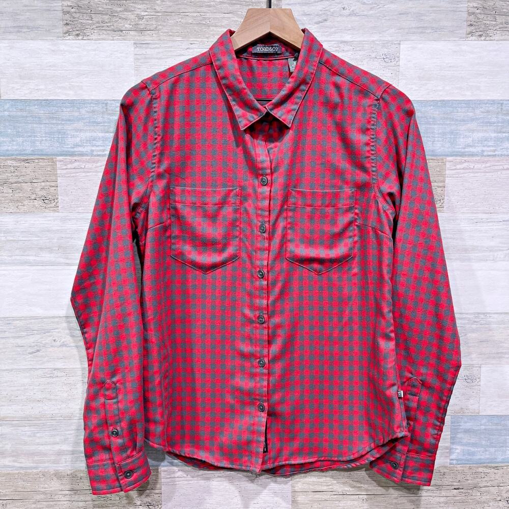 Horny Toad & Co Flannel Shirt Red Gray Gingham Pocket Wool Blend Womens Small